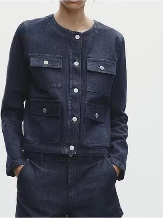 Zara Jackets & Blazers - Zara Dark Indigo Collarless Denim Jacket